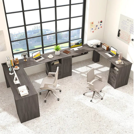 66 Inch L-Shaped Computer Desk-Dark Gray - Dark Gray - L-Shaped Desks