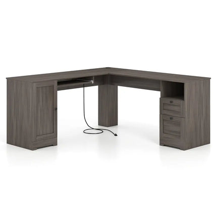 66 Inch L-Shaped Computer Desk-Dark Gray - Dark Gray - L-Shaped Desks