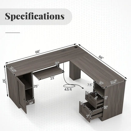 66 Inch L-Shaped Computer Desk-Dark Gray - Dark Gray - L-Shaped Desks