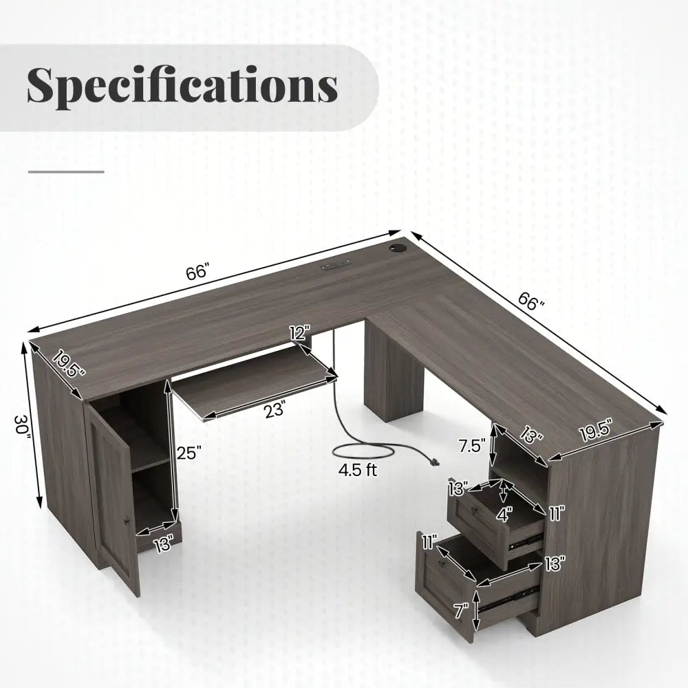 66 Inch L-Shaped Computer Desk-Dark Gray - Dark Gray - L-Shaped Desks