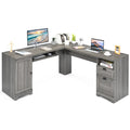66 Inch L-Shaped Writing Study Workstation Computer Desk with Drawers-Gray - Brown - L-Shaped Desks