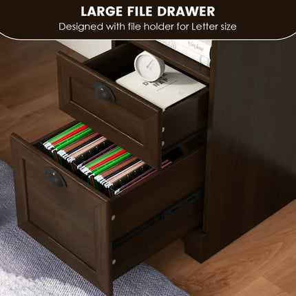 66 Inch L-Shaped Writing Study Workstation Computer Desk with Drawers-Coffee - Dark Brown - L-Shaped Desks