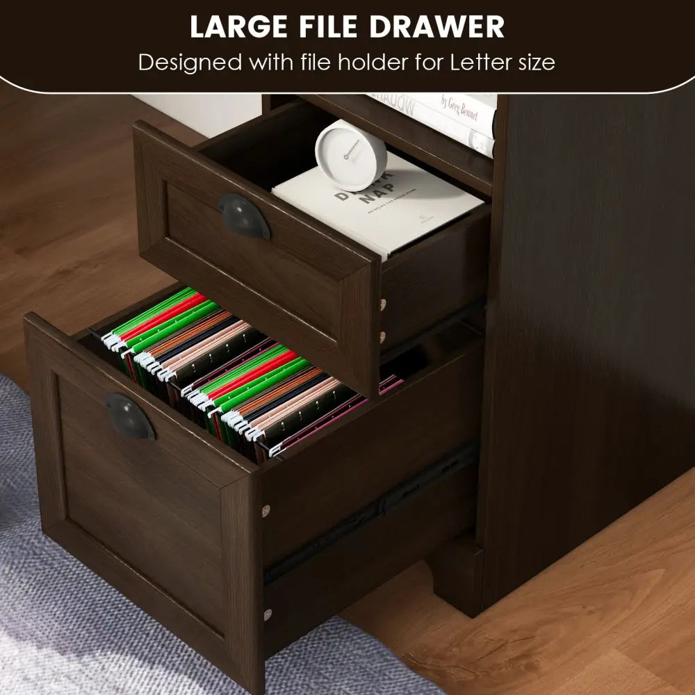 66 Inch L-Shaped Writing Study Workstation Computer Desk with Drawers-Coffee - Dark Brown - L-Shaped Desks