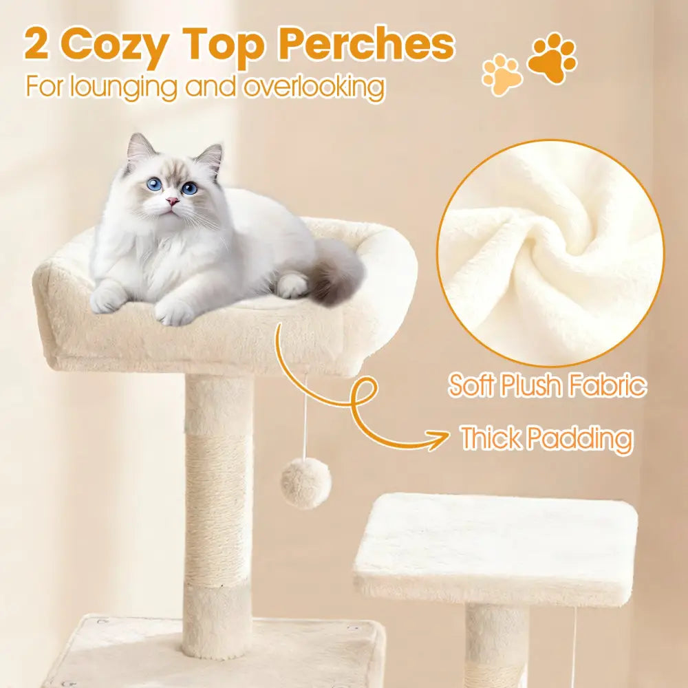 66 Inch Tall Cat Tree Multi-Level Cat Tower with 2 Condos Sisal Scratching Posts-Beige - Beige - Cat Trees Condos &