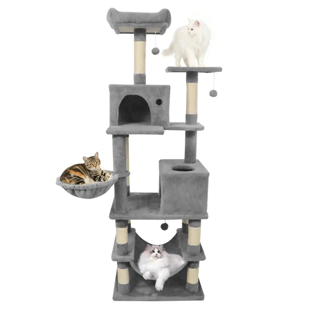 66 Inch Tall Cat Tree Multi-Level Cat Tower with 2 Condos Sisal Scratching Posts-Light Gray - Light Gray - Cat Trees