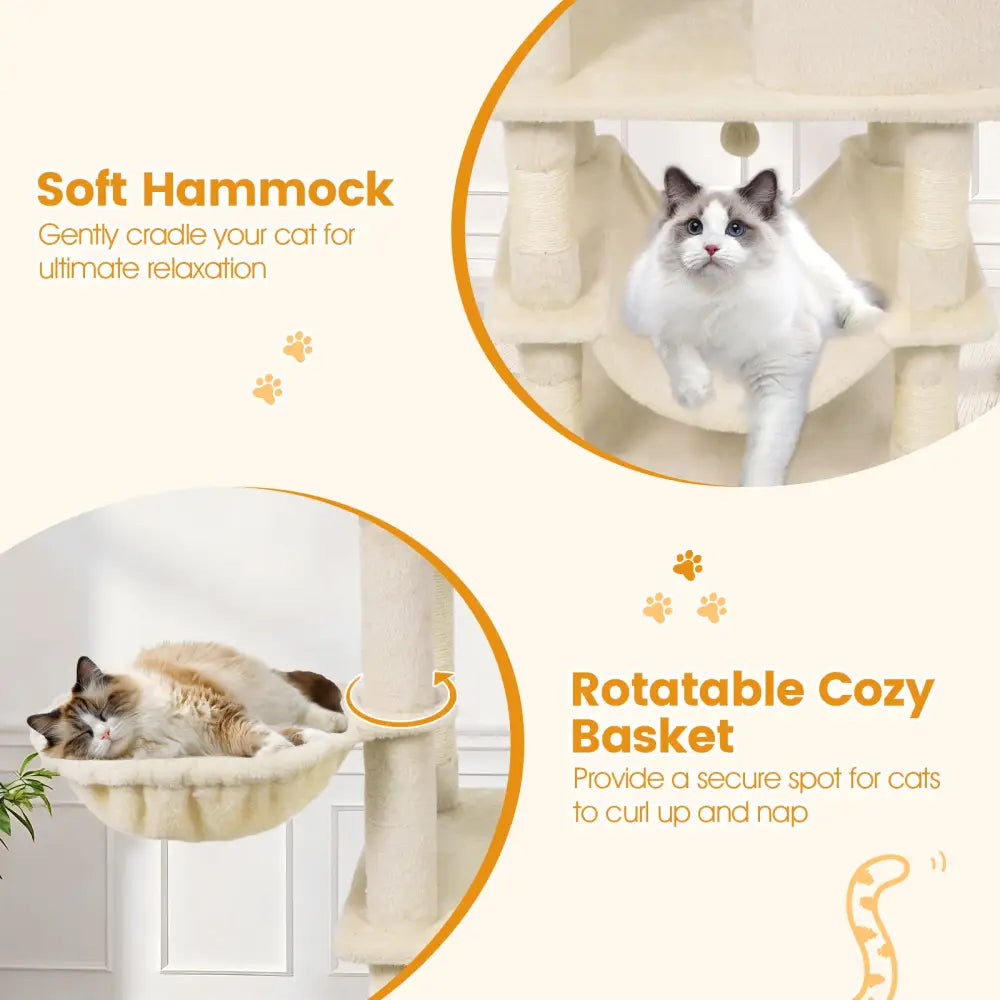 66 Inch Tall Cat Tree Multi-Level Cat Tower with 2 Condos Sisal Scratching Posts-Beige - Beige - Cat Trees Condos &