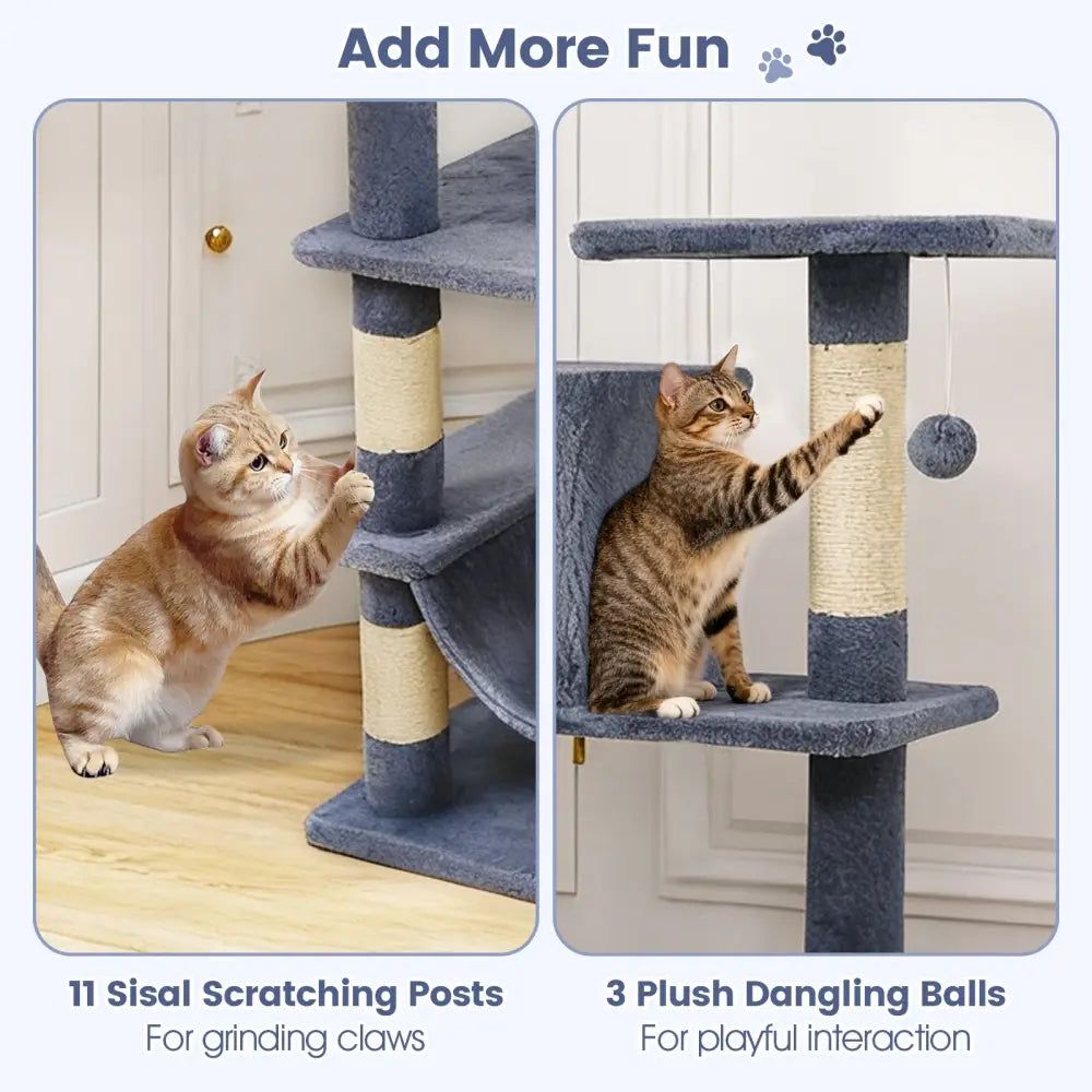 66 Inch Tall Cat Tree Multi-Level Cat Tower with 2 Condos Sisal Scratching Posts-Dark Gray - Dark Gray - Cat Trees