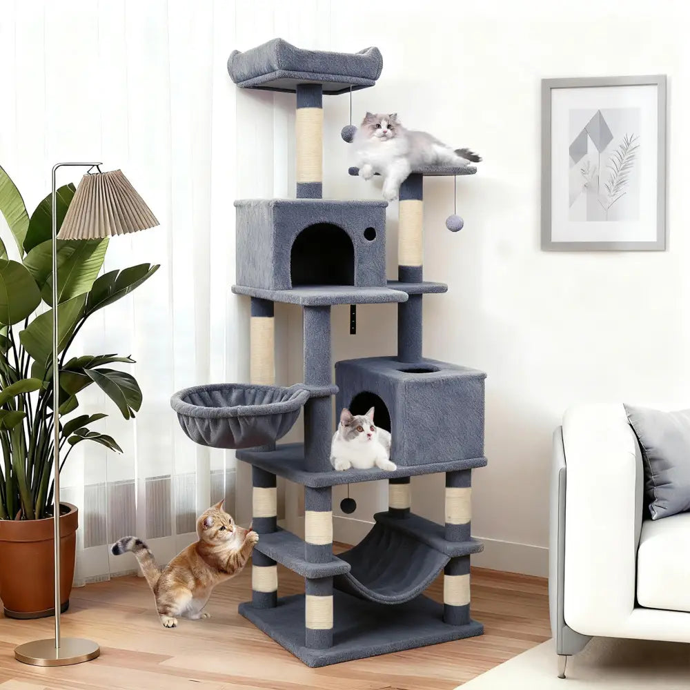 66 Inch Tall Cat Tree Multi-Level Cat Tower with 2 Condos Sisal Scratching Posts-Dark Gray - Dark Gray - Cat Trees