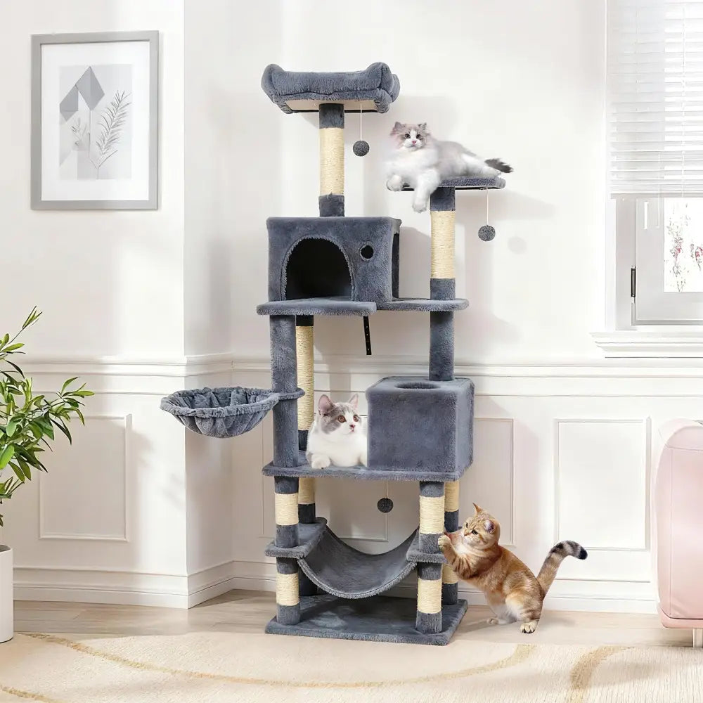66 Inch Tall Cat Tree Multi-Level Cat Tower with 2 Condos Sisal Scratching Posts-Dark Gray - Dark Gray - Cat Trees