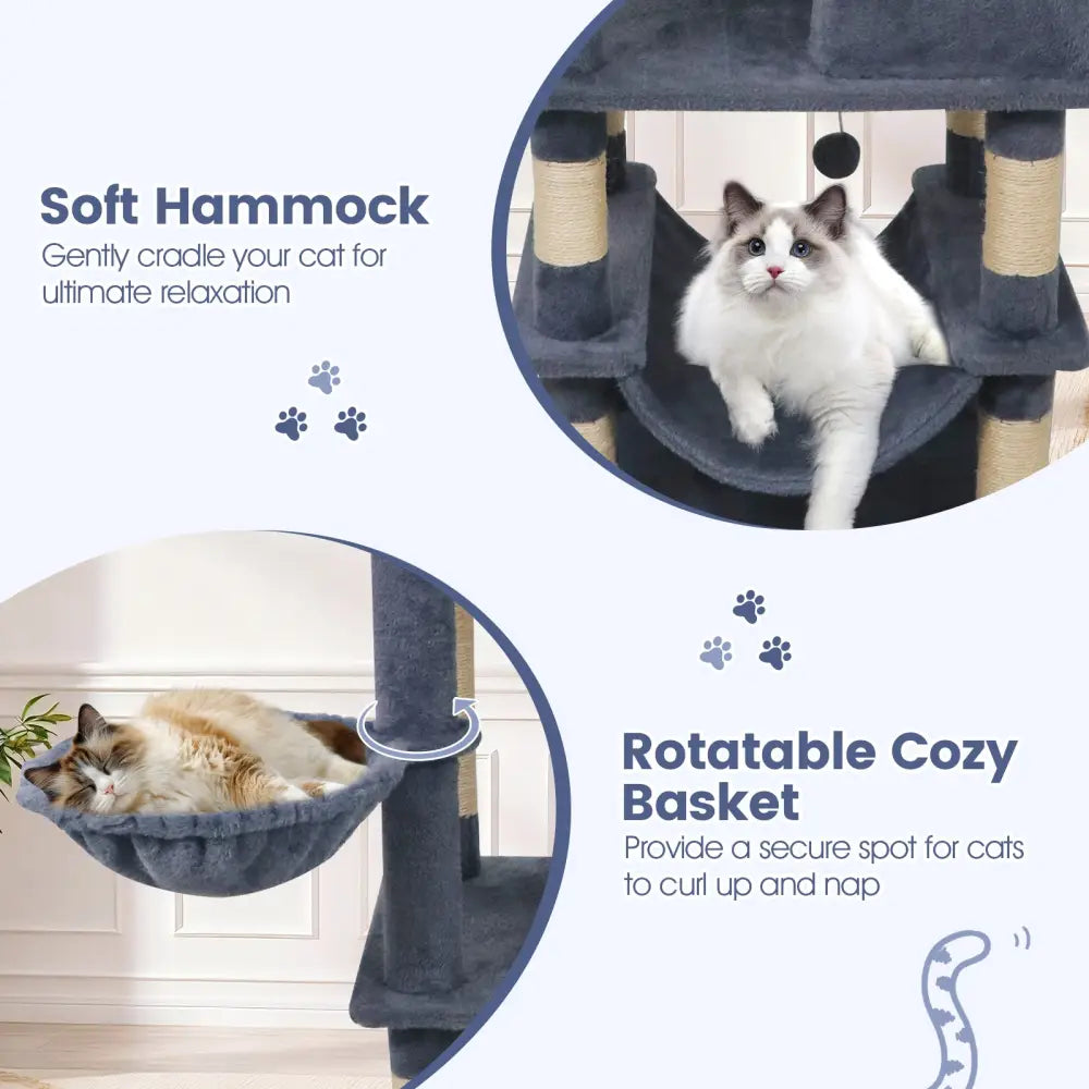66 Inch Tall Cat Tree Multi-Level Cat Tower with 2 Condos Sisal Scratching Posts-Dark Gray - Dark Gray - Cat Trees