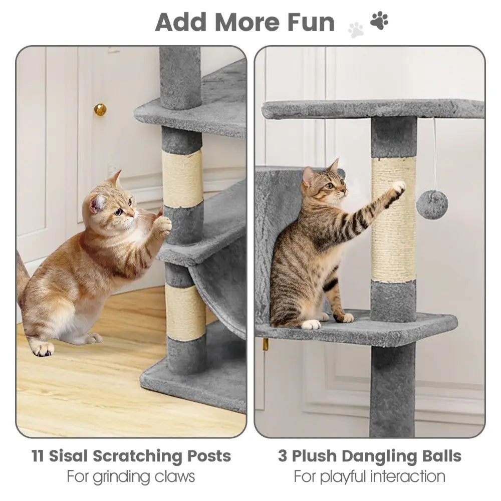 66 Inch Tall Cat Tree Multi-Level Cat Tower with 2 Condos Sisal Scratching Posts-Light Gray - Light Gray - Cat Trees
