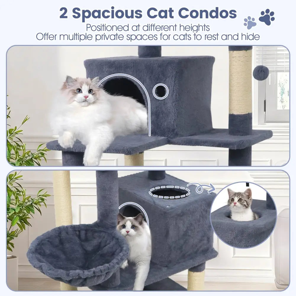66 Inch Tall Cat Tree Multi-Level Cat Tower with 2 Condos Sisal Scratching Posts-Dark Gray - Dark Gray - Cat Trees