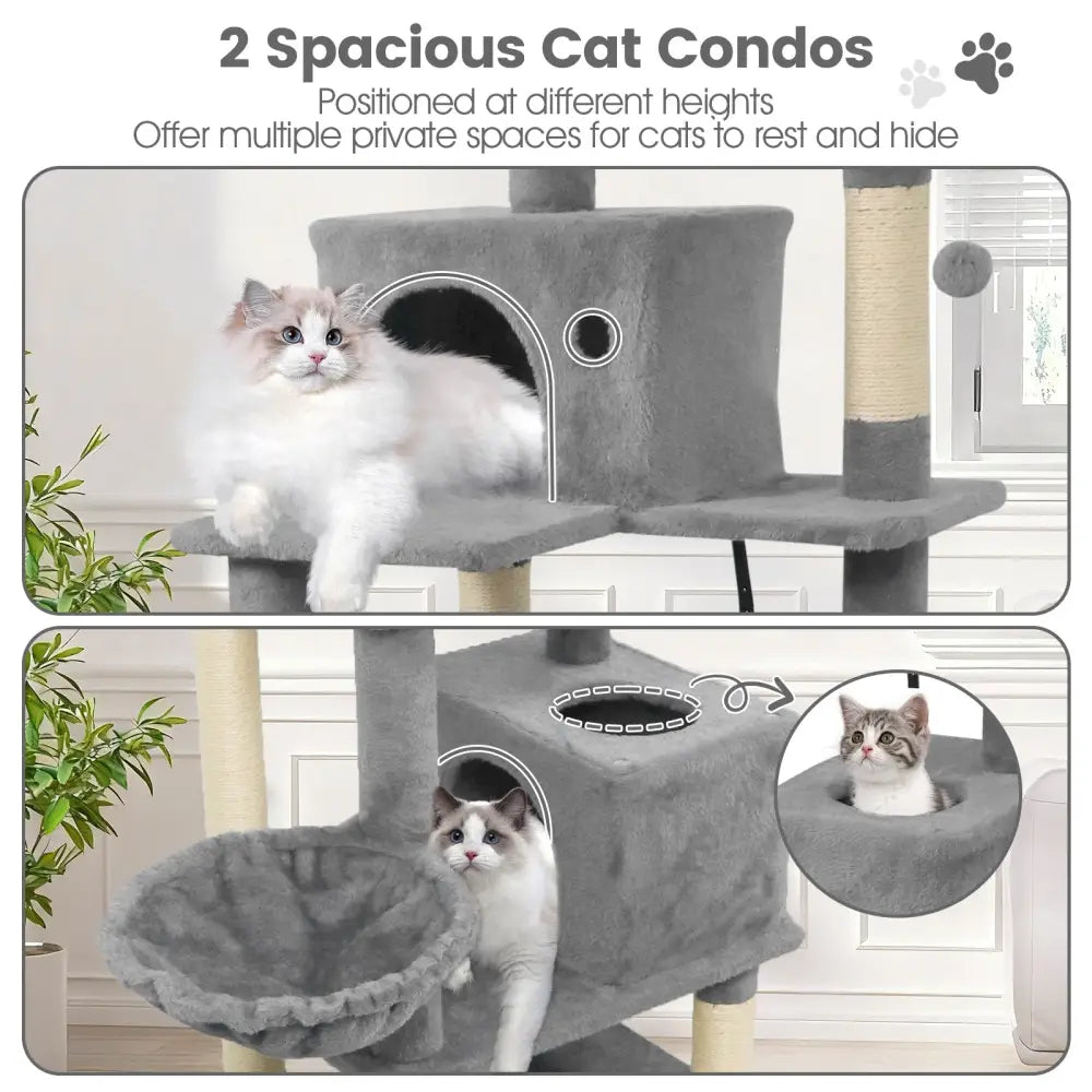 66 Inch Tall Cat Tree Multi-Level Cat Tower with 2 Condos Sisal Scratching Posts-Light Gray - Light Gray - Cat Trees