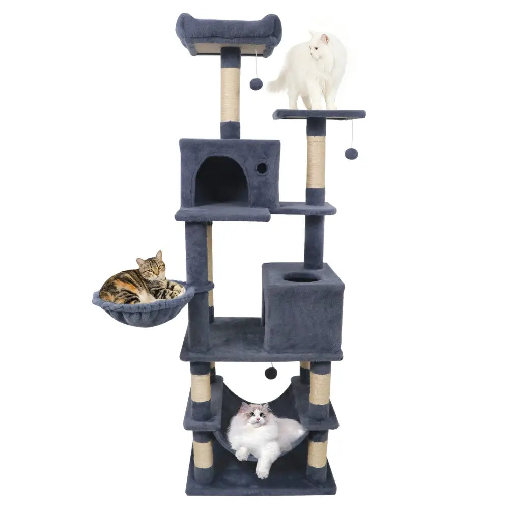 66 Inch Tall Cat Tree Multi-Level Cat Tower with 2 Condos Sisal Scratching Posts-Dark Gray - Dark Gray - Cat Trees