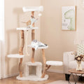 66 Inch Tall Solid Wood Cat Tree Modern Wooden Cat Tower with Perch-White - White - Cat Trees Condos & Scratchers