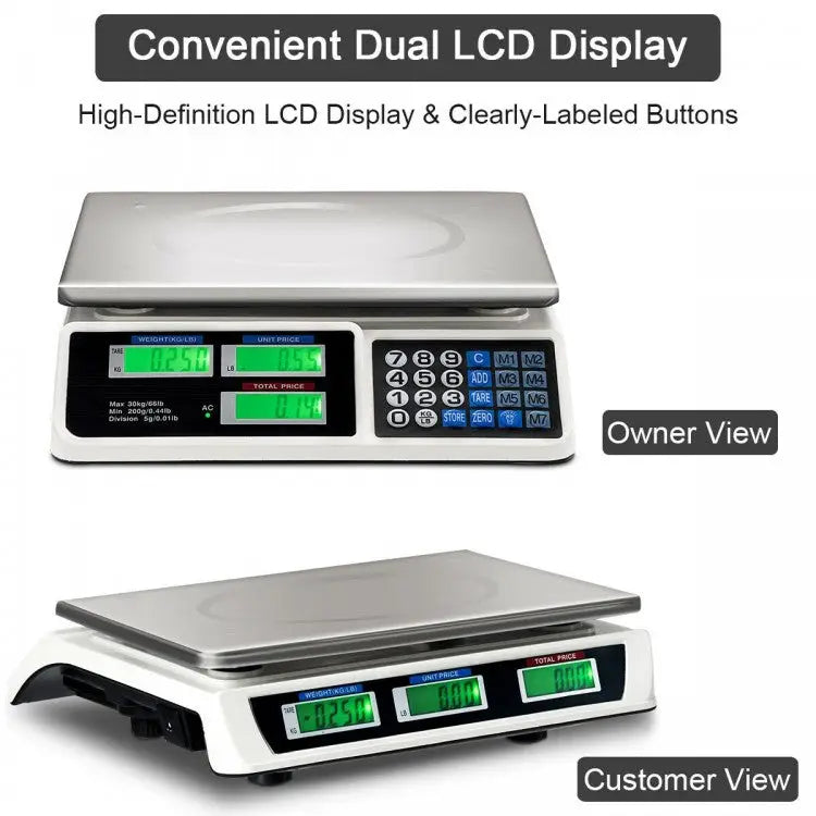66 lbs Electronic Price Computing Scale with LCD Screen Display - Silver - Kitchen Tools