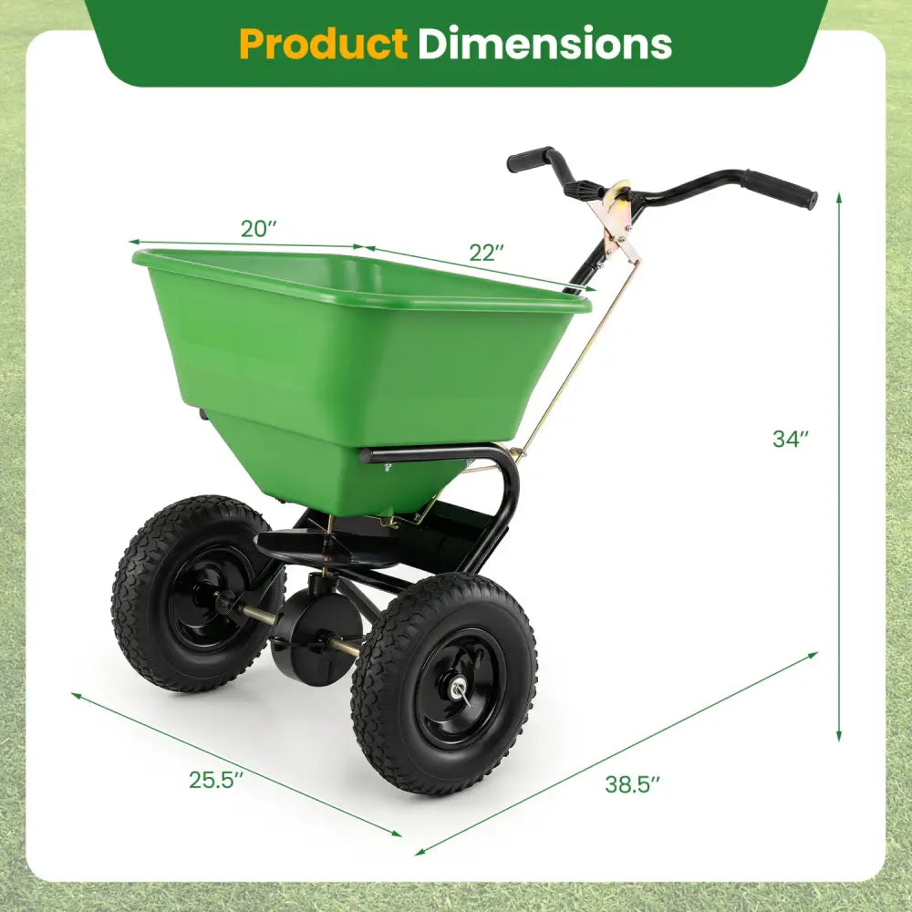 66 LBS Walk-Behind Broadcast Spreader with 13 Inch All-Terrain Tires-Green - Green - Lawn Care Tools