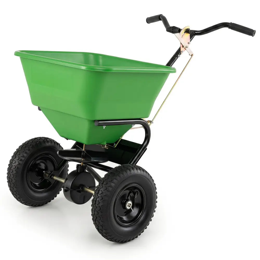 66 LBS Walk-Behind Broadcast Spreader with 13 Inch All-Terrain Tires-Green - Green - Lawn Care Tools