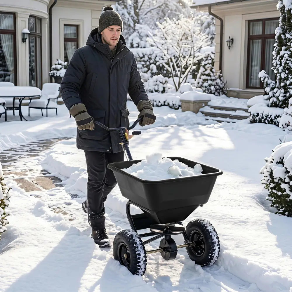 66 LBS Walk-Behind Broadcast Spreader with 13 Inch All-Terrain Tires-Black - Black - Lawn Care Tools