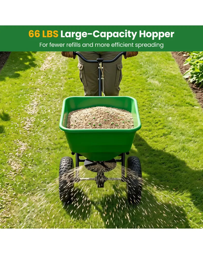 66 LBS Walk-Behind Broadcast Spreader with 13 Inch All-Terrain Tires-Green - Green - Lawn Care Tools