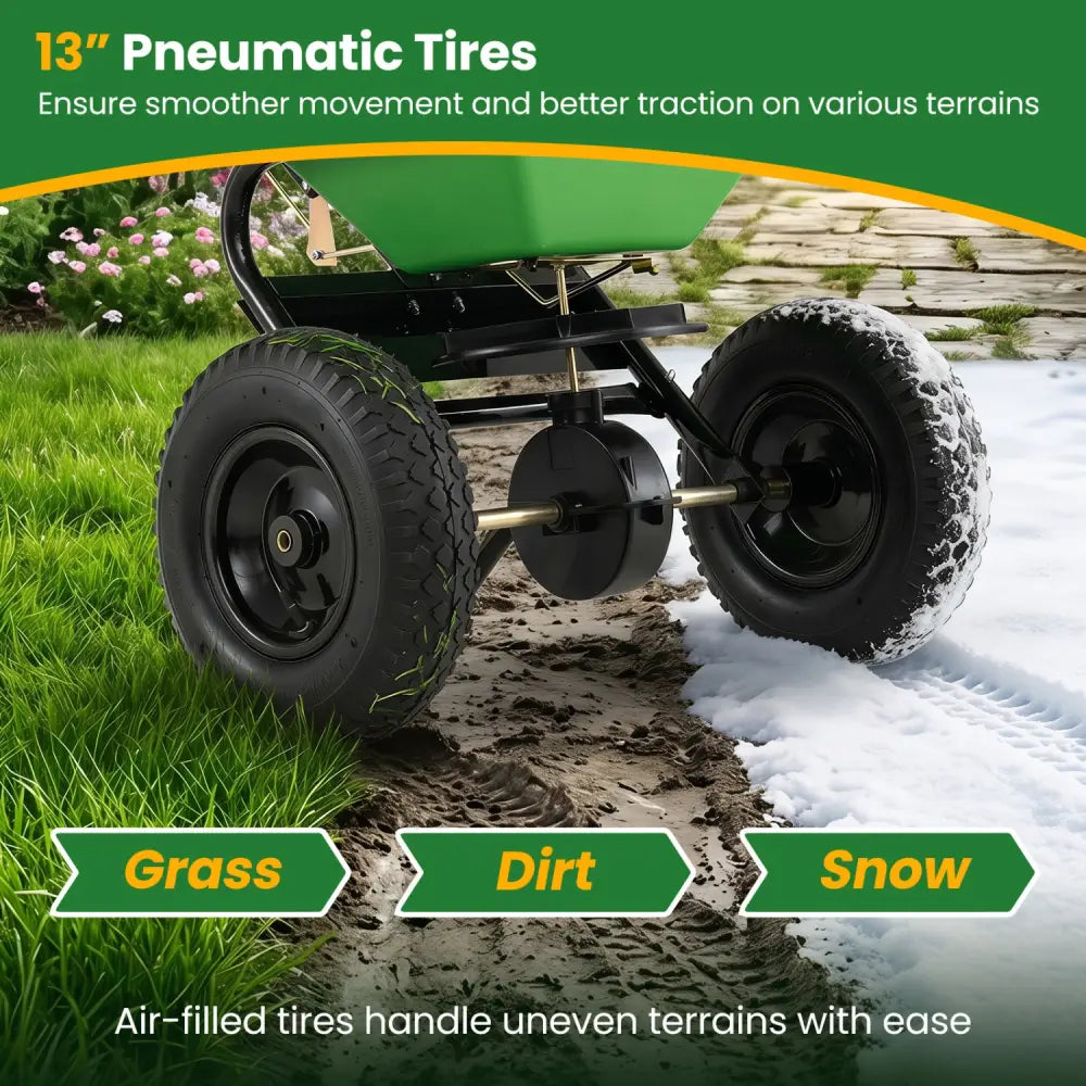 66 LBS Walk-Behind Broadcast Spreader with 13 Inch All-Terrain Tires-Green - Green - Lawn Care Tools