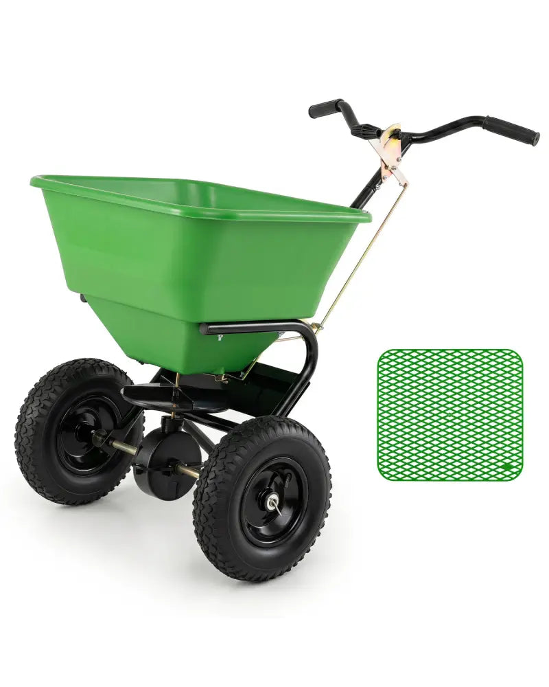 66 LBS Walk-Behind Broadcast Spreader with 13 Inch All-Terrain Tires-Green - Green - Lawn Care Tools