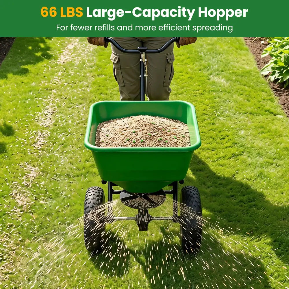 66 LBS Walk-Behind Broadcast Spreader with 13 Inch All-Terrain Tires-Green - Green - Lawn Care Tools