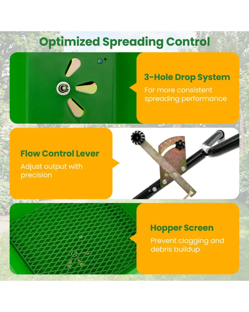 66 LBS Walk-Behind Broadcast Spreader with 13 Inch All-Terrain Tires-Green - Green - Lawn Care Tools