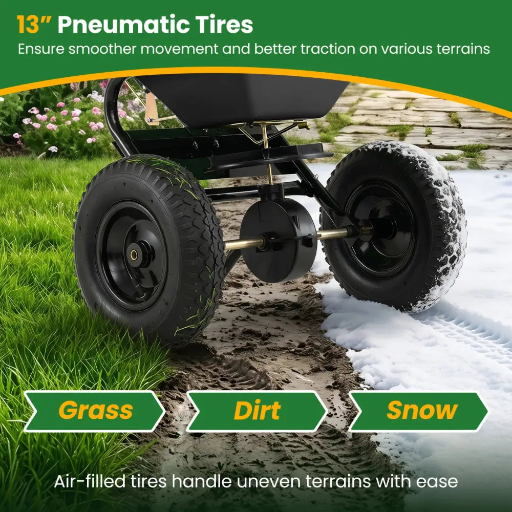 66 LBS Walk-Behind Broadcast Spreader with 13 Inch All-Terrain Tires-Black - Black - Lawn Care Tools