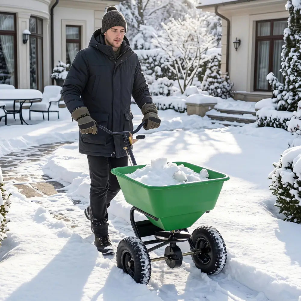 66 LBS Walk-Behind Broadcast Spreader with 13 Inch All-Terrain Tires-Green - Green - Lawn Care Tools