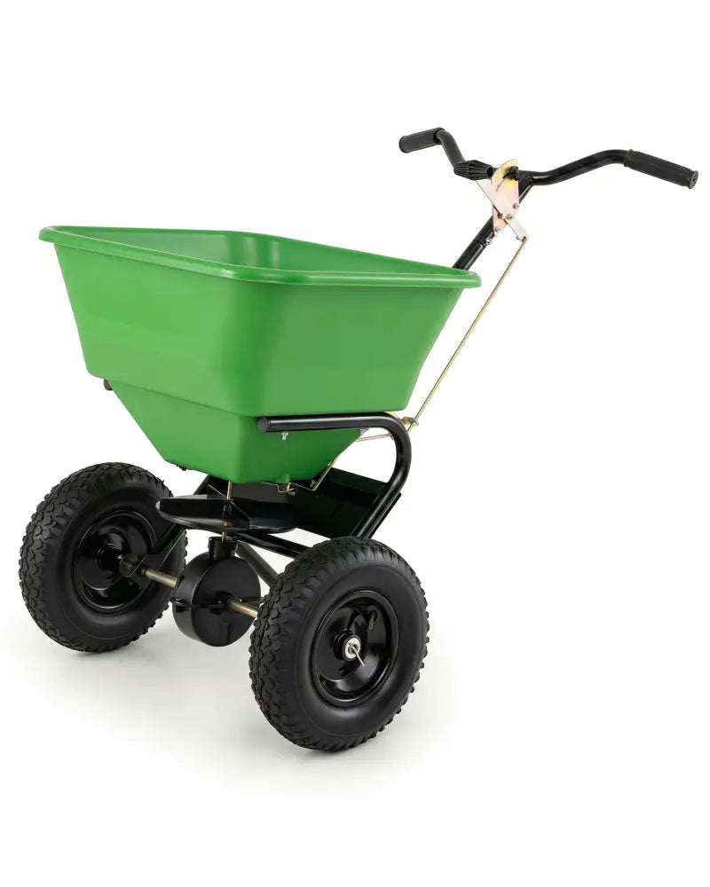 66 LBS Walk-Behind Broadcast Spreader with 13 Inch All-Terrain Tires-Green - Green - Lawn Care Tools