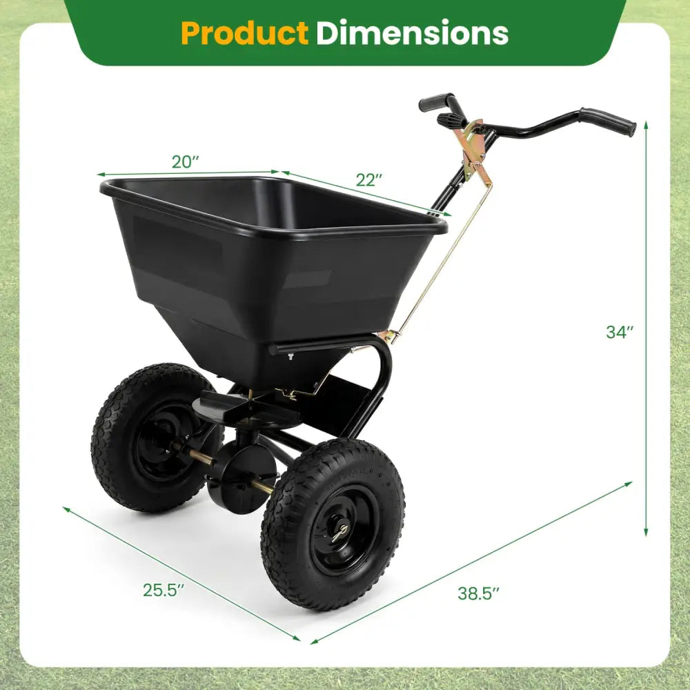 66 LBS Walk-Behind Broadcast Spreader with 13 Inch All-Terrain Tires-Black - Black - Lawn Care Tools