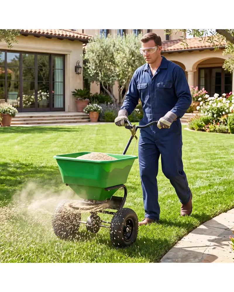 66 LBS Walk-Behind Broadcast Spreader with 13 Inch All-Terrain Tires-Green - Green - Lawn Care Tools