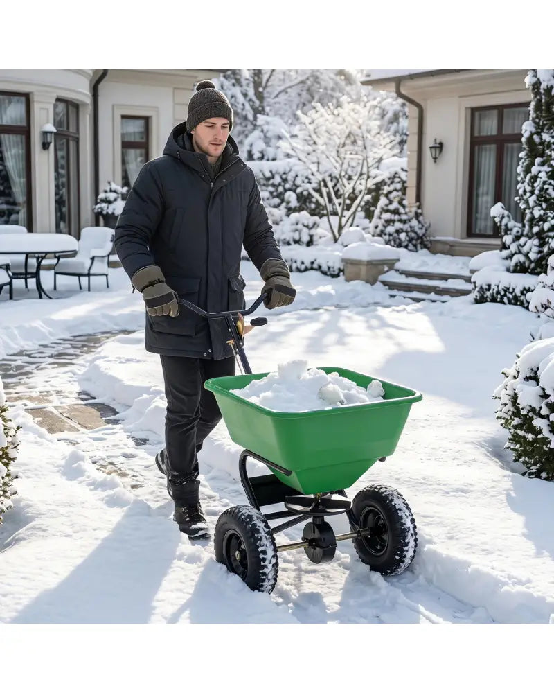 66 LBS Walk-Behind Broadcast Spreader with 13 Inch All-Terrain Tires-Green - Green - Lawn Care Tools