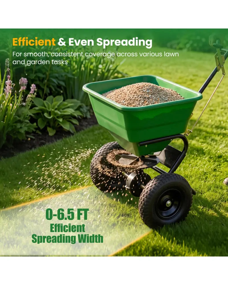 66 LBS Walk-Behind Broadcast Spreader with 13 Inch All-Terrain Tires-Green - Green - Lawn Care Tools