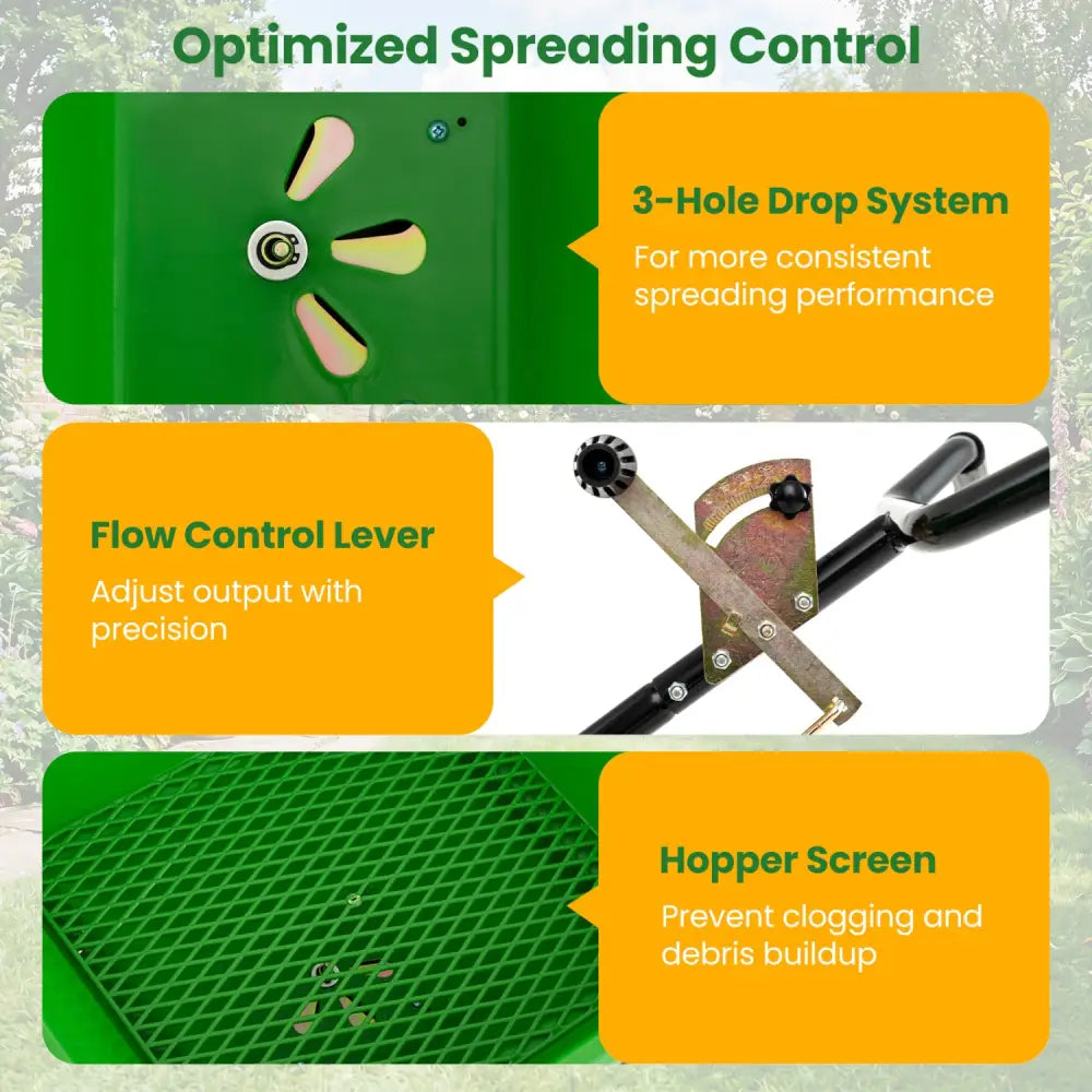 66 LBS Walk-Behind Broadcast Spreader with 13 Inch All-Terrain Tires-Green - Green - Lawn Care Tools