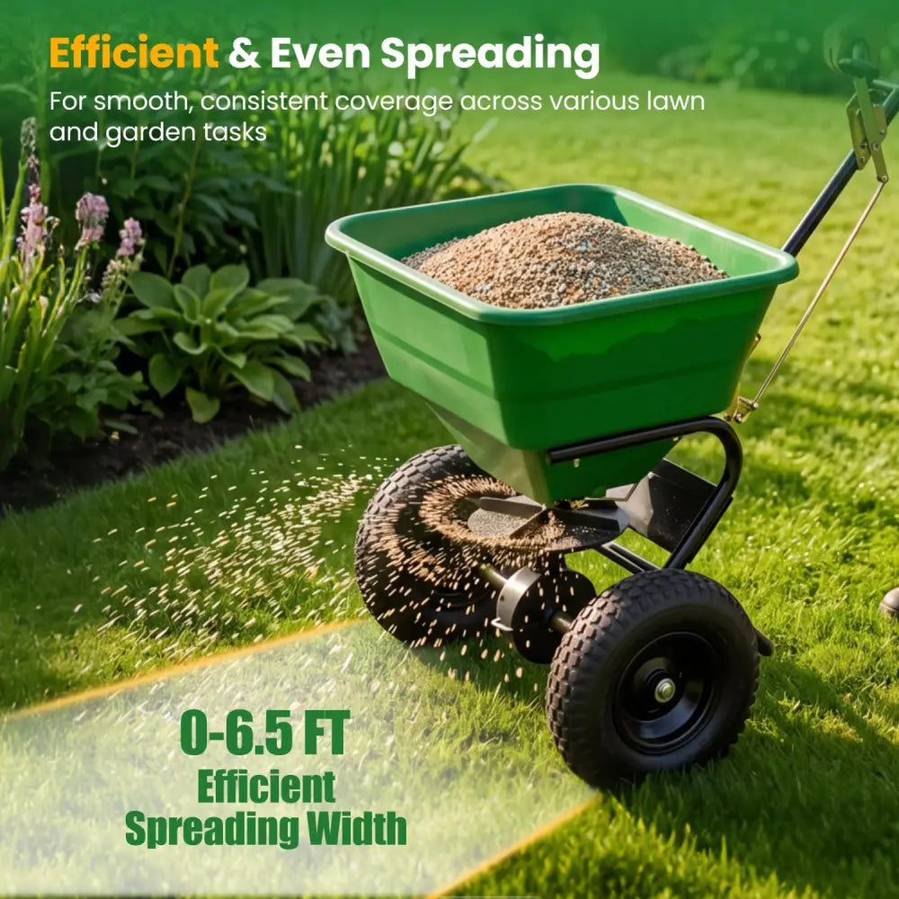 66 LBS Walk-Behind Broadcast Spreader with 13 Inch All-Terrain Tires-Green - Green - Lawn Care Tools