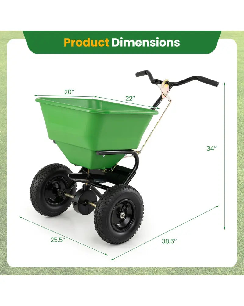 66 LBS Walk-Behind Broadcast Spreader with 13 Inch All-Terrain Tires-Green - Green - Lawn Care Tools