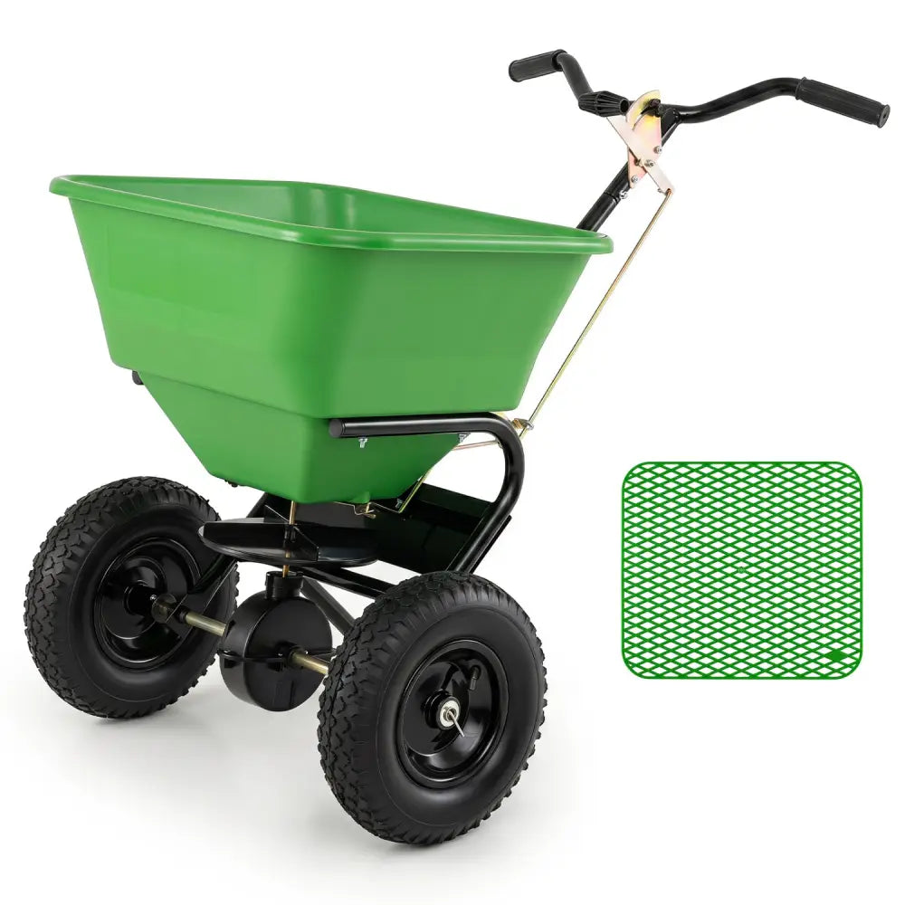 66 LBS Walk-Behind Broadcast Spreader with 13 Inch All-Terrain Tires-Green - Green - Lawn Care Tools