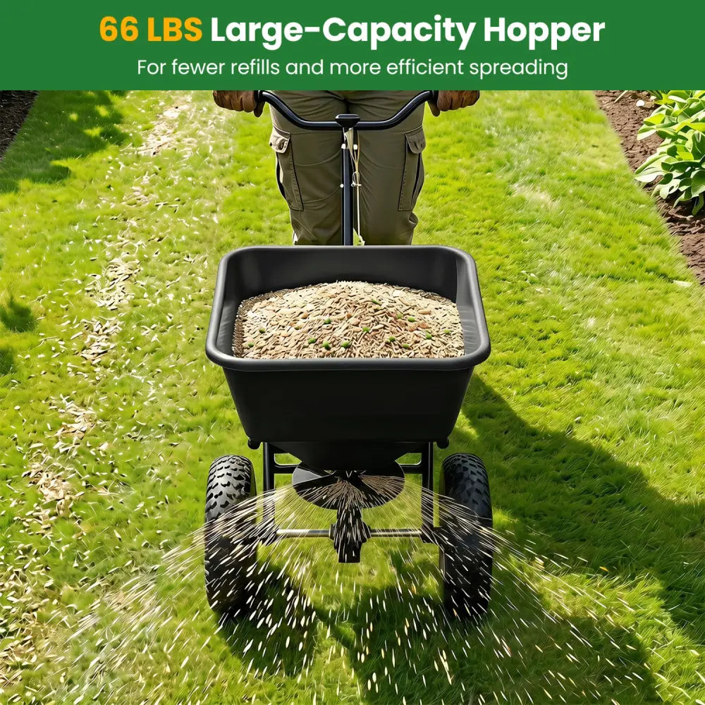 66 LBS Walk-Behind Broadcast Spreader with 13 Inch All-Terrain Tires-Black - Black - Lawn Care Tools