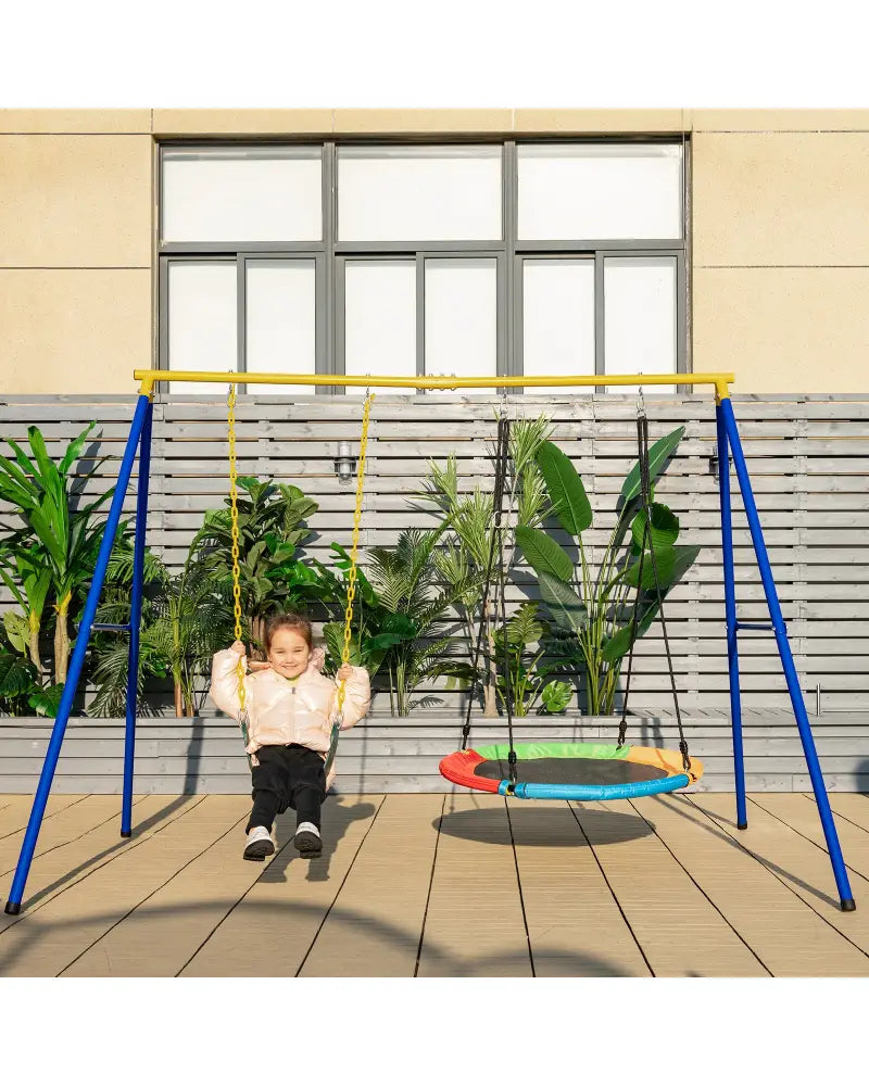 660 LBS Extra-Large A-Shaped Swing Stand with Anti-Slip Footpads (Without Seat)-Yellow - Yellow - Swing & Playsets