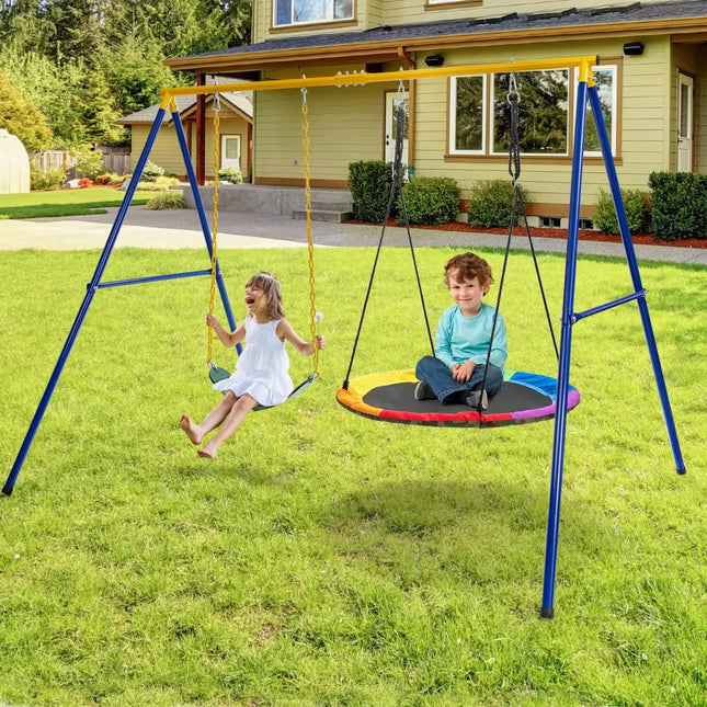 660 LBS Extra-Large A-Shaped Swing Stand with Anti-Slip Footpads (Without Seat)-Yellow - Yellow - Swing & Playsets