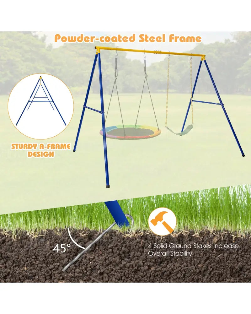 660 LBS Extra-Large A-Shaped Swing Stand with Anti-Slip Footpads (Without Seat)-Yellow - Yellow - Swing & Playsets