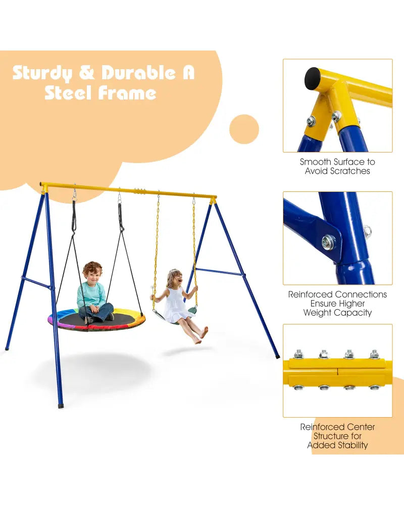 660 LBS Extra-Large A-Shaped Swing Stand with Anti-Slip Footpads (Without Seat)-Yellow - Yellow - Swing & Playsets