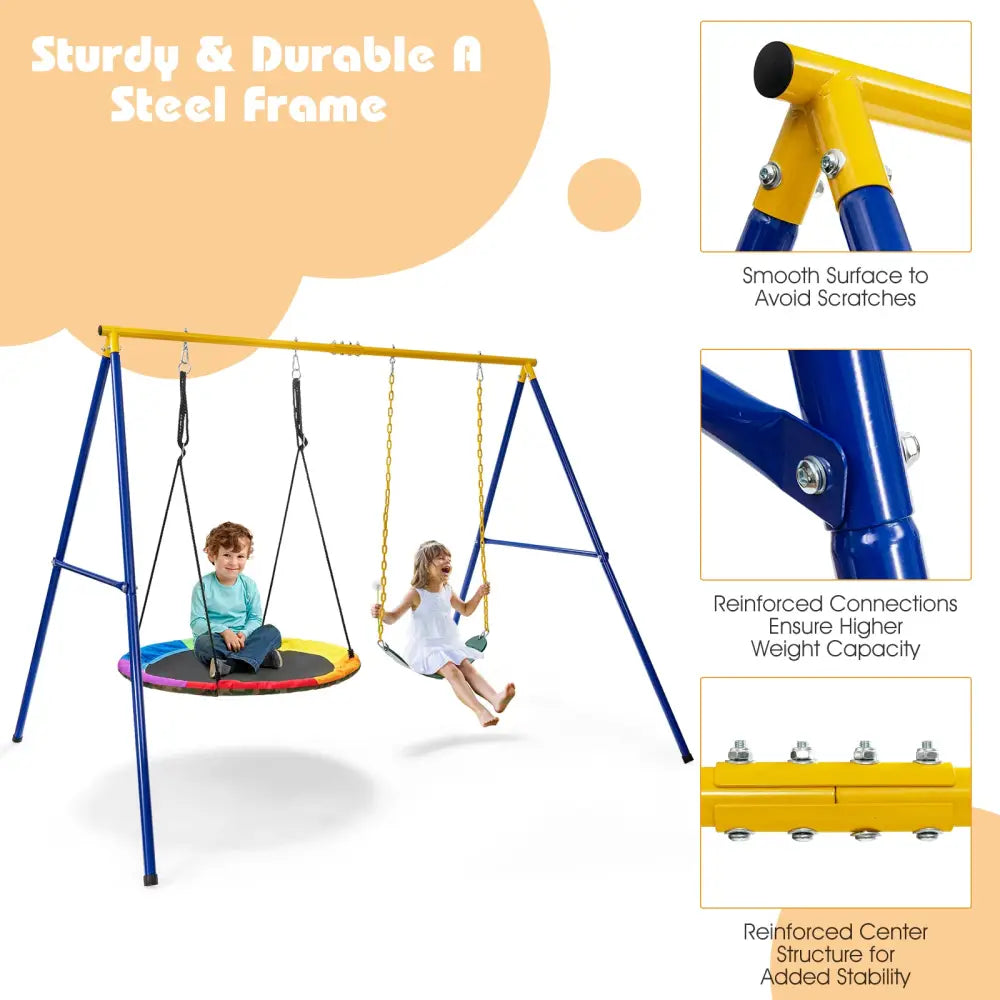 660 LBS Extra-Large A-Shaped Swing Stand with Anti-Slip Footpads (Without Seat)-Yellow - Yellow - Swing & Playsets