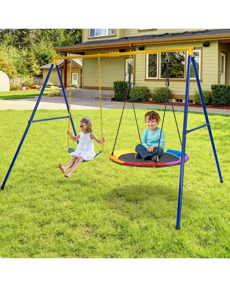 660 LBS Extra-Large A-Shaped Swing Stand with Anti-Slip Footpads (Without Seat)-Yellow - Yellow - Swing & Playsets