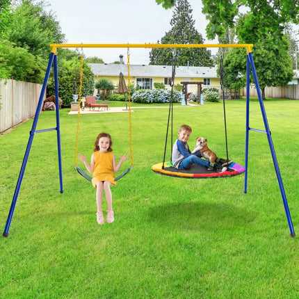 660 LBS Extra-Large A-Shaped Swing Stand with Anti-Slip Footpads (Without Seat)-Yellow - Yellow - Swing & Playsets