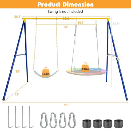 660 LBS Extra-Large A-Shaped Swing Stand with Anti-Slip Footpads (Without Seat)-Yellow - Yellow - Swing & Playsets