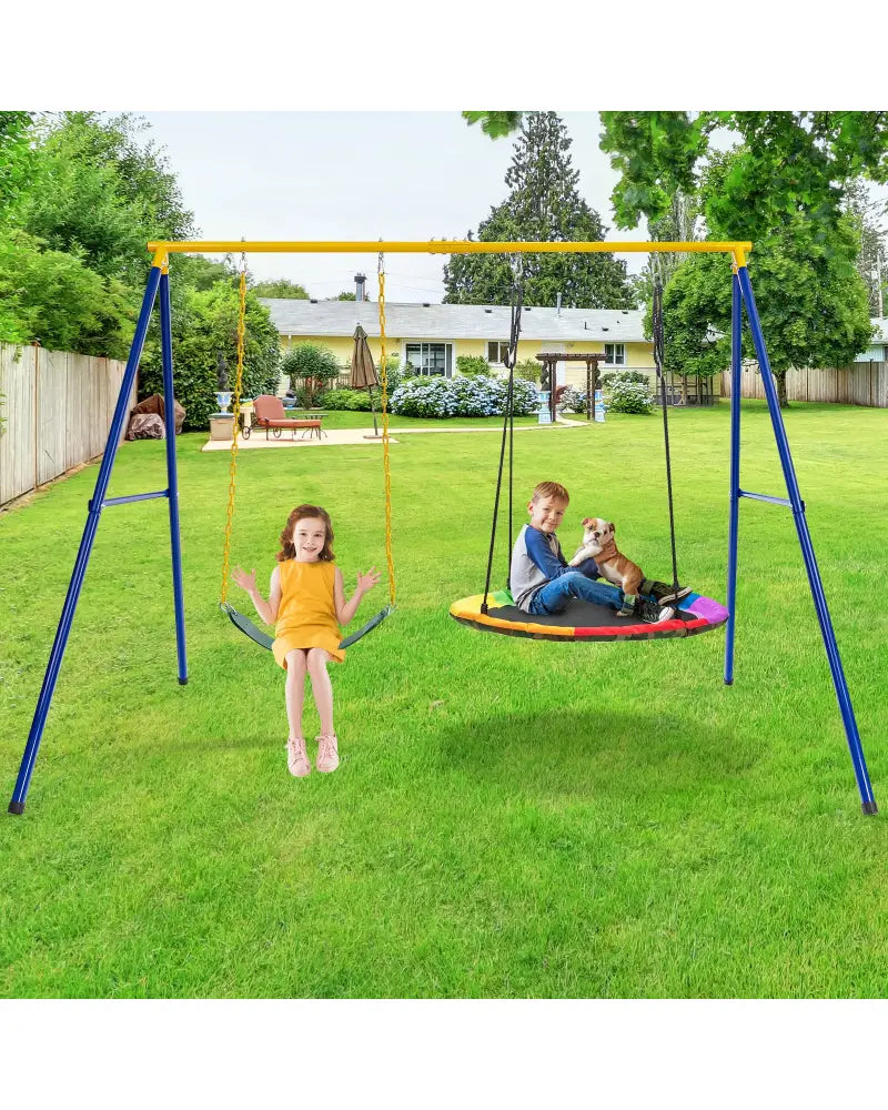 660 LBS Extra-Large A-Shaped Swing Stand with Anti-Slip Footpads (Without Seat)-Yellow - Yellow - Swing & Playsets