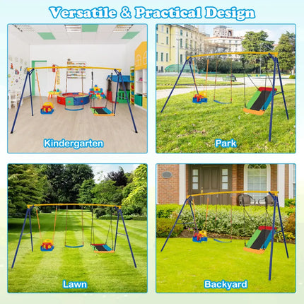 660 LBS Heavy Duty Carbon Steel Swing Frame with 3 Swings-Yellow - Yellow - Swing & Playsets